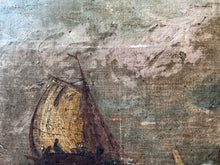 Load image into Gallery viewer, Antique miniature 19th Century Dutch seascape oil painting on canvas