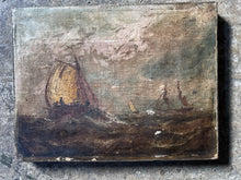 Load image into Gallery viewer, Antique miniature 19th Century Dutch seascape oil painting on canvas