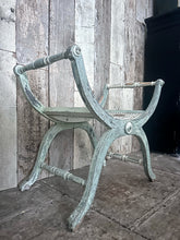 Load image into Gallery viewer, Antique painted 19th century French Curule stool with scroll handles