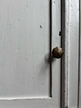 Load image into Gallery viewer, Antique painted scallop top wooden wall cabinet with brass handle