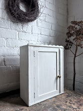 Load image into Gallery viewer, Antique painted scallop top wooden wall cabinet with brass handle