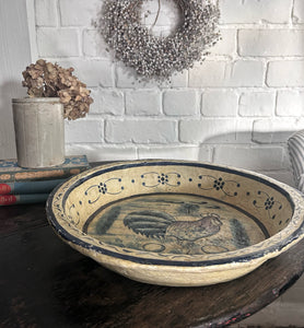 Antique papier mache blue cream decorative hand painted folk art bowl