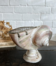Load image into Gallery viewer, Antique polished mother of pearl sea shell posy vase on pedestal