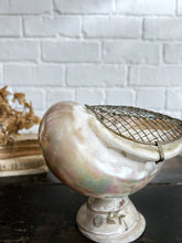 Load image into Gallery viewer, Antique polished mother of pearl sea shell posy vase on pedestal