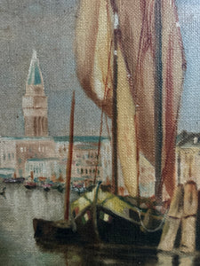 Antique seascape Venetian landscape nautical scenic oil painting on canvas