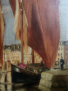 Antique seascape Venetian landscape nautical scenic oil painting on canvas