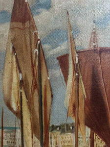 Antique seascape Venetian landscape nautical scenic oil painting on canvas
