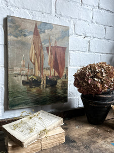 Antique seascape Venetian landscape nautical scenic oil painting on canvas
