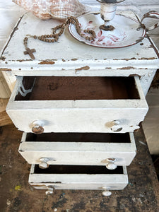Antique set of table top drawers with original white paint