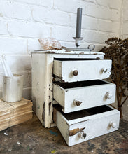 Load image into Gallery viewer, Antique set of table top drawers with original white paint