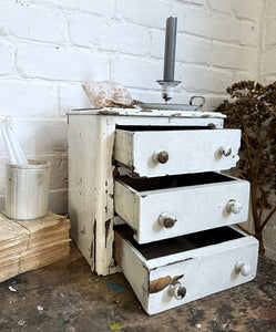 Antique set of table top drawers with original white paint