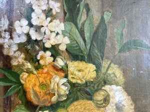 Antique still life floral oil painting on canvas