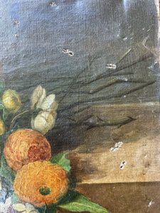Antique still life floral oil painting on canvas
