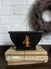 Load image into Gallery viewer, Antique toleware metal lidded tin with number 4