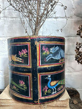 Load image into Gallery viewer, Antique wooden folk art hand painted Indian Asian rice  bucket