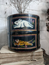 Load image into Gallery viewer, Antique wooden folk art hand painted Indian Asian rice  bucket