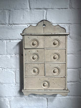 Load image into Gallery viewer, Antique wooden original cream painted small apothecary spice cabinet 
