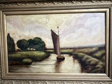 Load image into Gallery viewer, Antique early 20th Century British Modernist oil painting Norfolk Broads boats