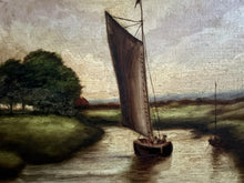Load image into Gallery viewer, Antique early 20th Century British Modernist oil painting Norfolk Broads boats