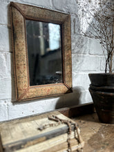 Load image into Gallery viewer, Antique cushion frame floral covered fabric mirror with decorative rope piping