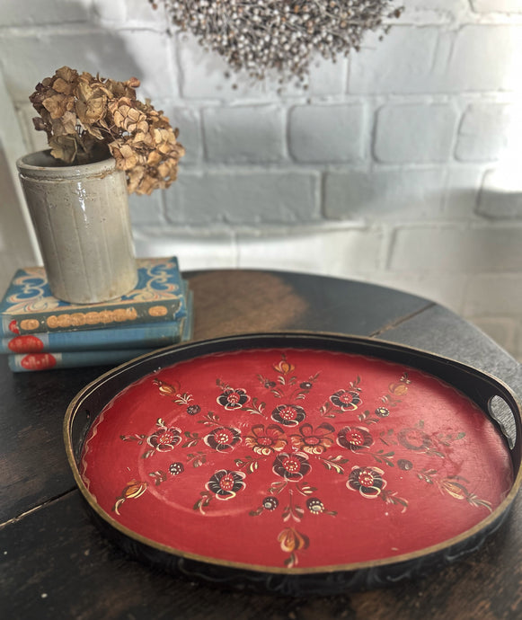 Antique folk art hand painted Hindelooper floral tray