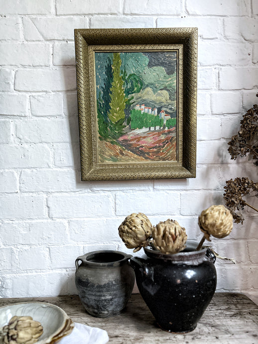 A lovely antique French impressionist landscape oil painting on board