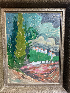 A lovely antique French impressionist landscape oil painting on board
