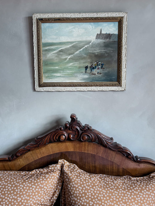 Antique seascape coastal naive oil painting on board