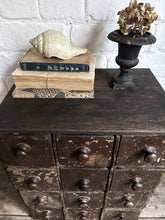 Load image into Gallery viewer, Antique late 19th Century English workshop pine drawers original paint
