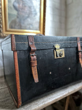 Load image into Gallery viewer, Antique leather bound hand painted personalised travel trunk steamer luggage