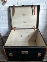Load image into Gallery viewer, Antique leather bound hand painted personalised travel trunk steamer luggage