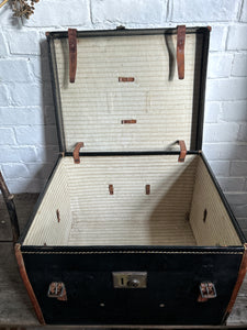 Antique leather bound hand painted personalised travel trunk steamer luggage