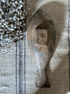 Rustic primitive hand carved wooden fish shaped scoop spoon