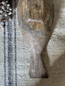 Rustic primitive hand carved wooden fish shaped scoop spoon