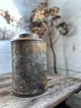 Load image into Gallery viewer, Antique rustic toleware tea canister metalic rusted patina