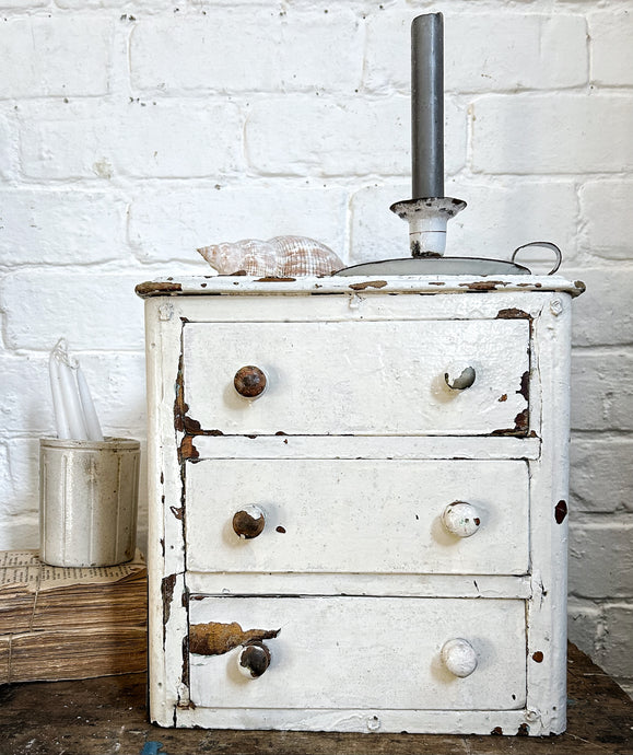 Antique set of table top drawers with original white paint