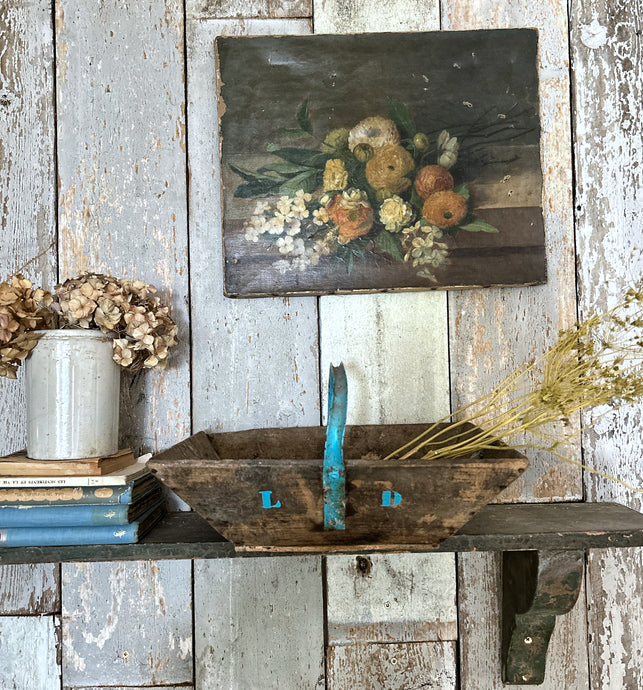 Antique still life floral oil painting on canvas