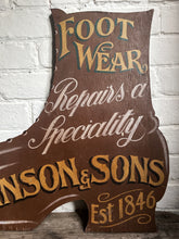 Load image into Gallery viewer, Antique wooden hand painted shoe repair shop sign scratch built