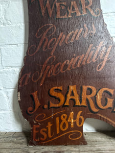 Antique wooden hand painted shoe repair shop sign scratch built
