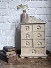 Load image into Gallery viewer, Antique wooden original cream painted small apothecary spice cabinet 