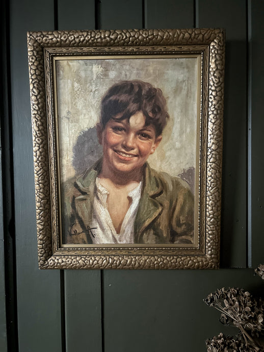 Antonio Vallone Italian Vintage signed portrait of smiling boy oil painting on canvas