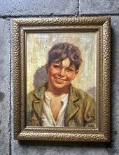 Load image into Gallery viewer, Antonio Vallone Italian Vintage signed portrait of smiling boy oil painting on canvas