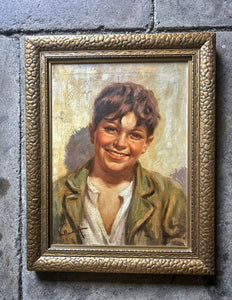 Antonio Vallone Italian Vintage signed portrait of smiling boy oil painting on canvas