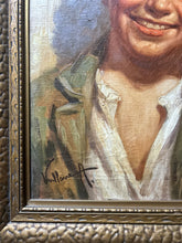 Load image into Gallery viewer, Antonio Vallone Italian Vintage signed portrait of smiling boy oil painting on canvas