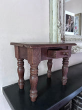 Load image into Gallery viewer, Antique Apprentice piece miniature mahogany country style turned leg table with drawer.