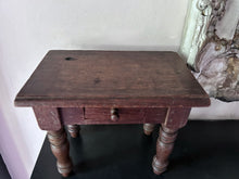 Load image into Gallery viewer, Antique Apprentice piece miniature mahogany country style turned leg table with drawer.