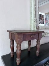 Load image into Gallery viewer, Antique Apprentice piece miniature mahogany country style turned leg table with drawer.