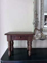 Load image into Gallery viewer, Antique Apprentice piece miniature mahogany country style turned leg table with drawer.
