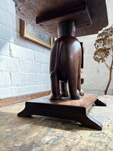 Art Deco early 20th Century teak carved wooden African elephant side table