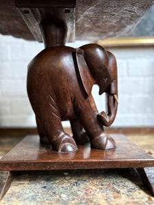 Art Deco early 20th Century teak carved wooden African elephant side table